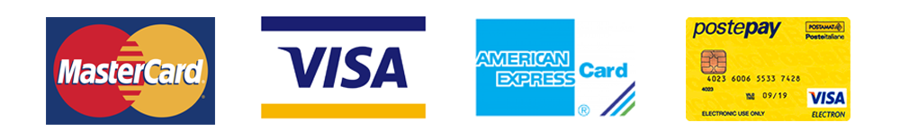 Pagamenti sicuri con carta di credito: Mastercard, Visa, American Express, PostePay